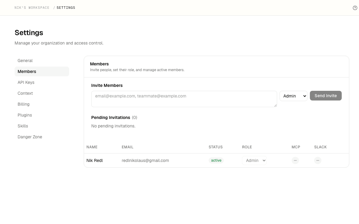 Members and roles in org settings.